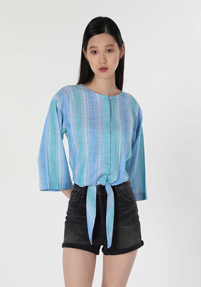 Показати інформацію про Сорочка З Довгим Рукавом Жіноча Блакитна  Cl1058746