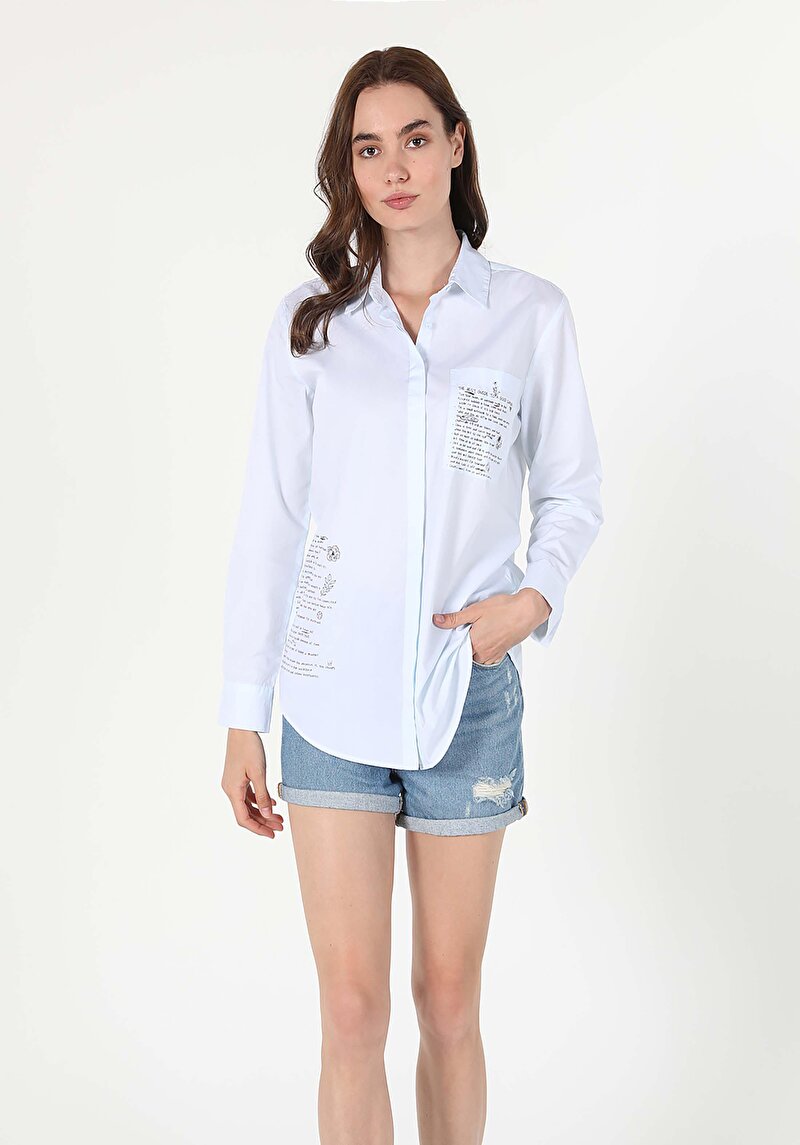 Зображення Сорочка З Довгим Рукавом Жіноча Блакитна Cl1057684