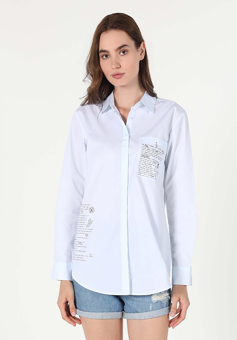 Показати інформацію про Сорочка З Довгим Рукавом Жіноча Блакитна  Cl1057684