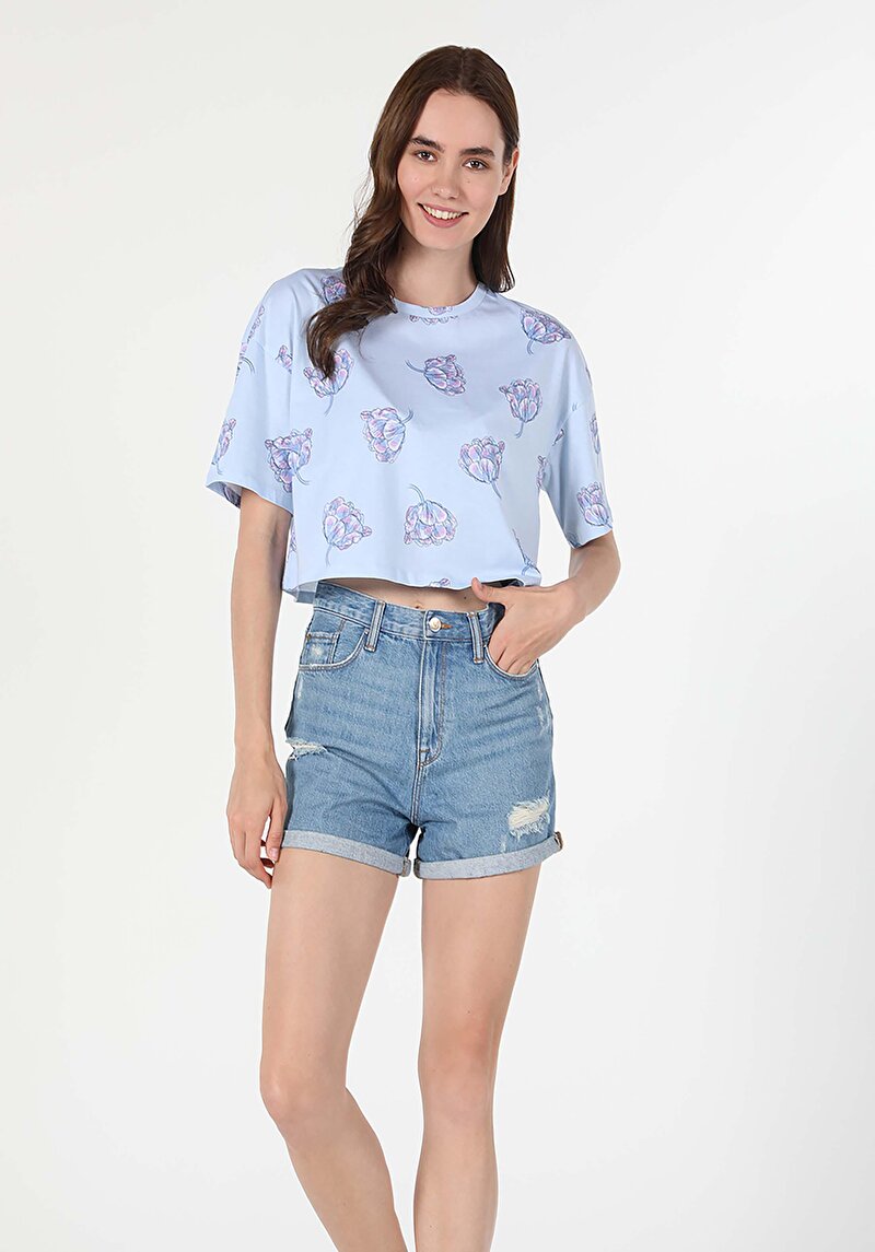 Показати інформацію про Футболка З Коротким Рукавом Жіноча Блакитна  Cl1058926