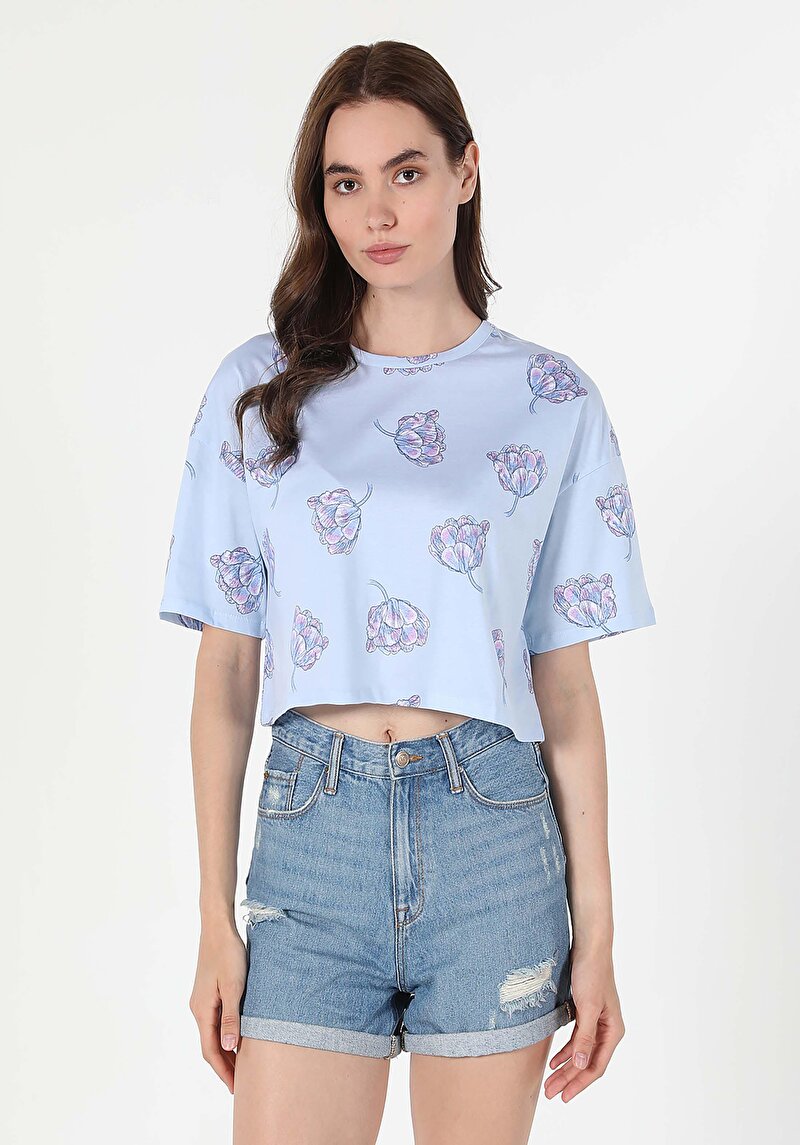 Показати інформацію про Футболка З Коротким Рукавом Жіноча Блакитна  Cl1058926