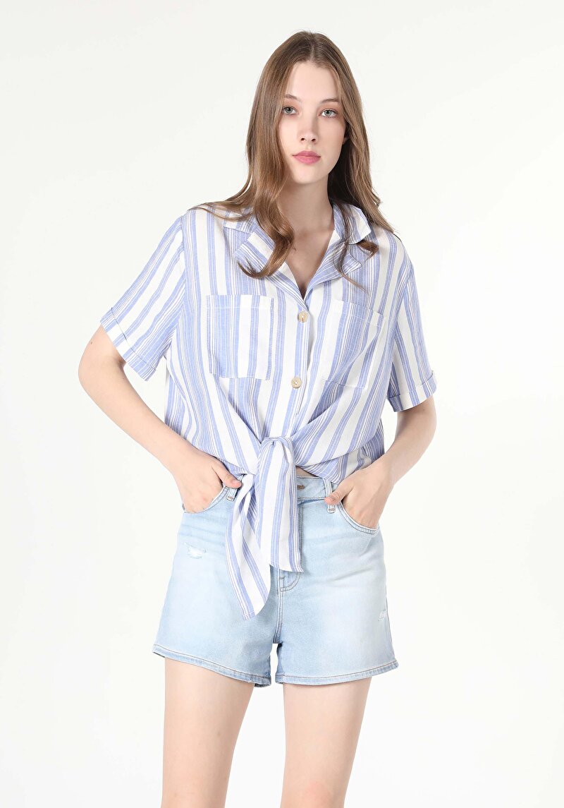 Показати інформацію про Сорочка З Коротким Рукавом Жіноча Блакитна  Cl1058758