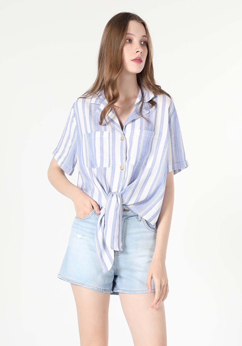 Показати інформацію про Сорочка З Коротким Рукавом Жіноча Блакитна  Cl1058758