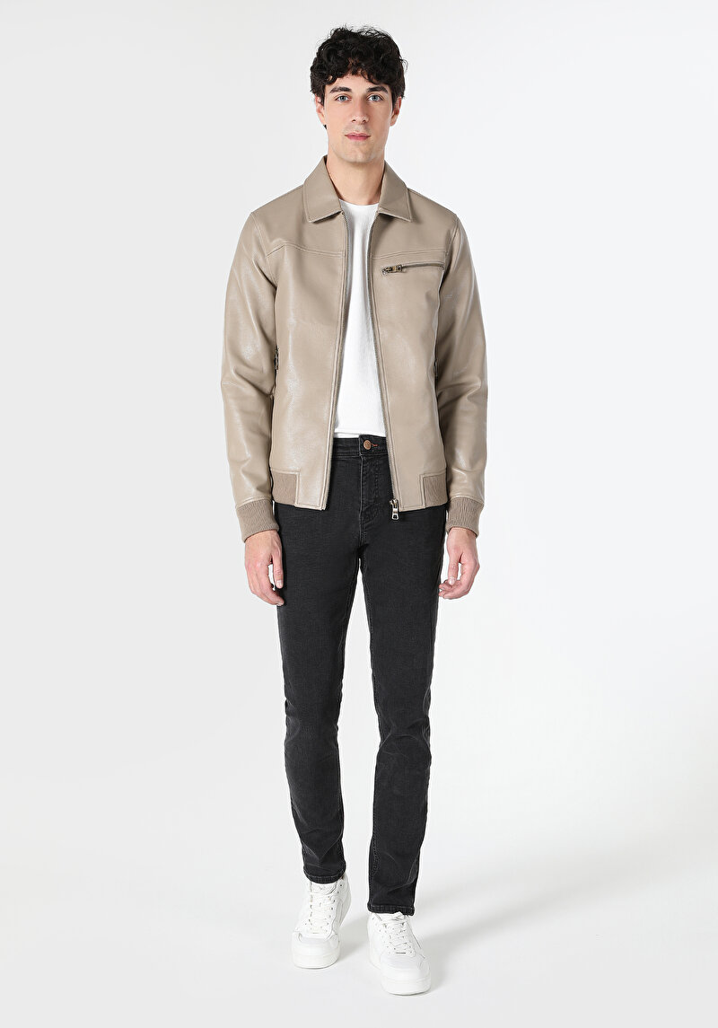 Показати інформацію про Куртка З Еко-шкіри Чоловіча Сіра  Cl1062961