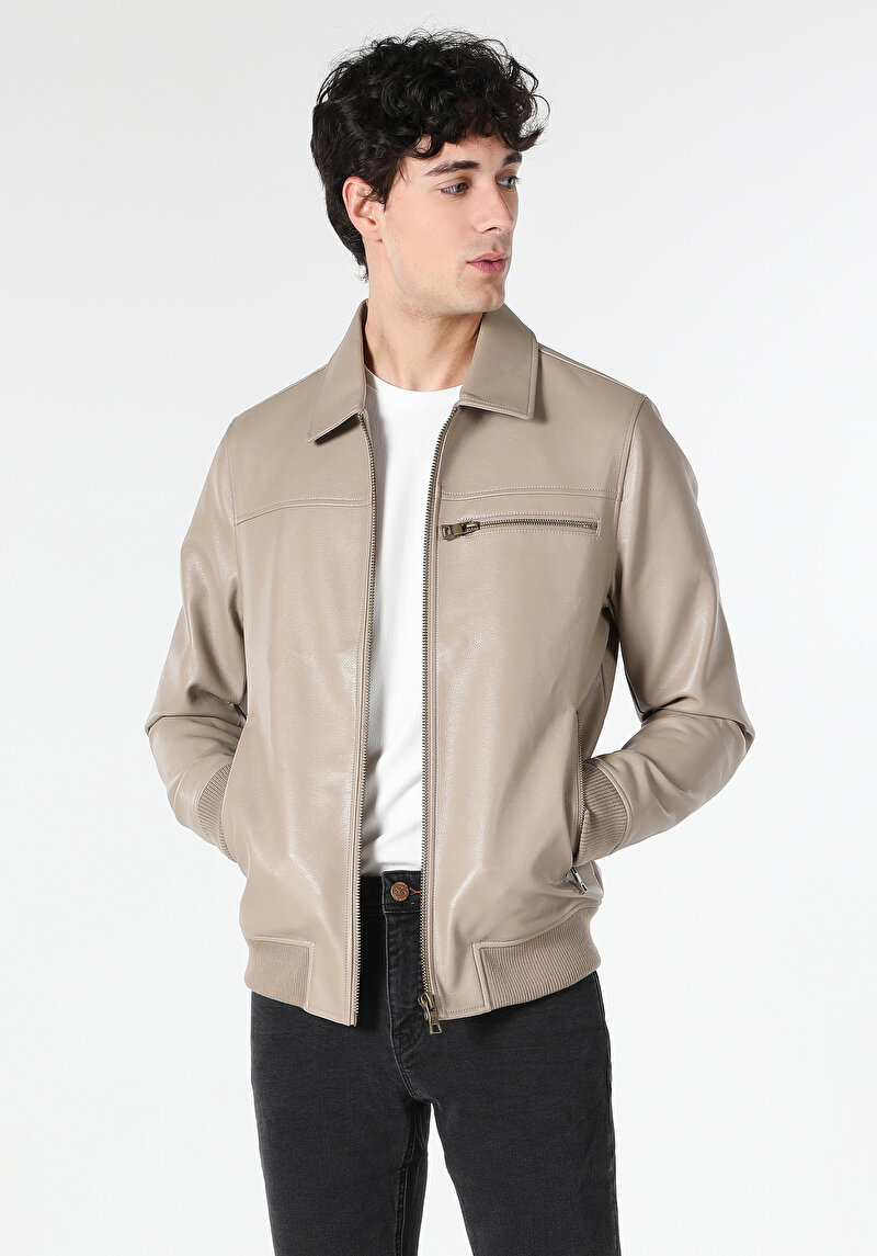 Показати інформацію про Куртка З Еко-шкіри Чоловіча Сіра  Cl1062961