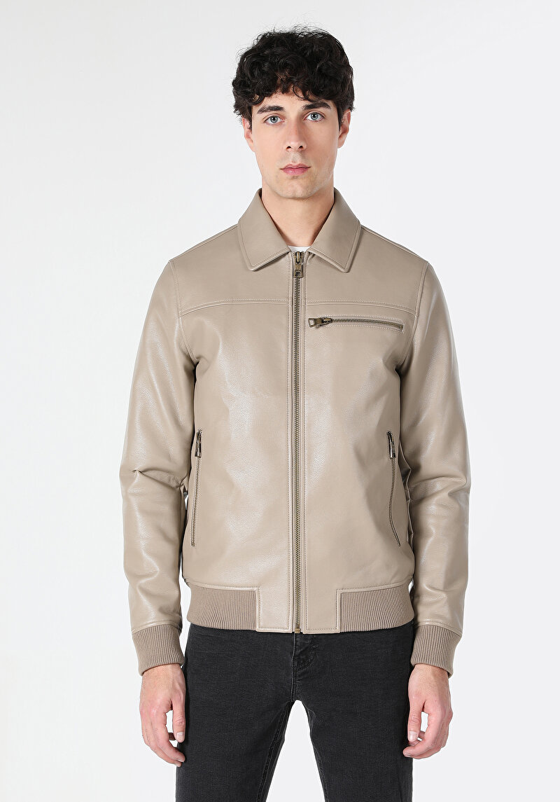 Показати інформацію про Куртка З Еко-шкіри Чоловіча Сіра  Cl1062961