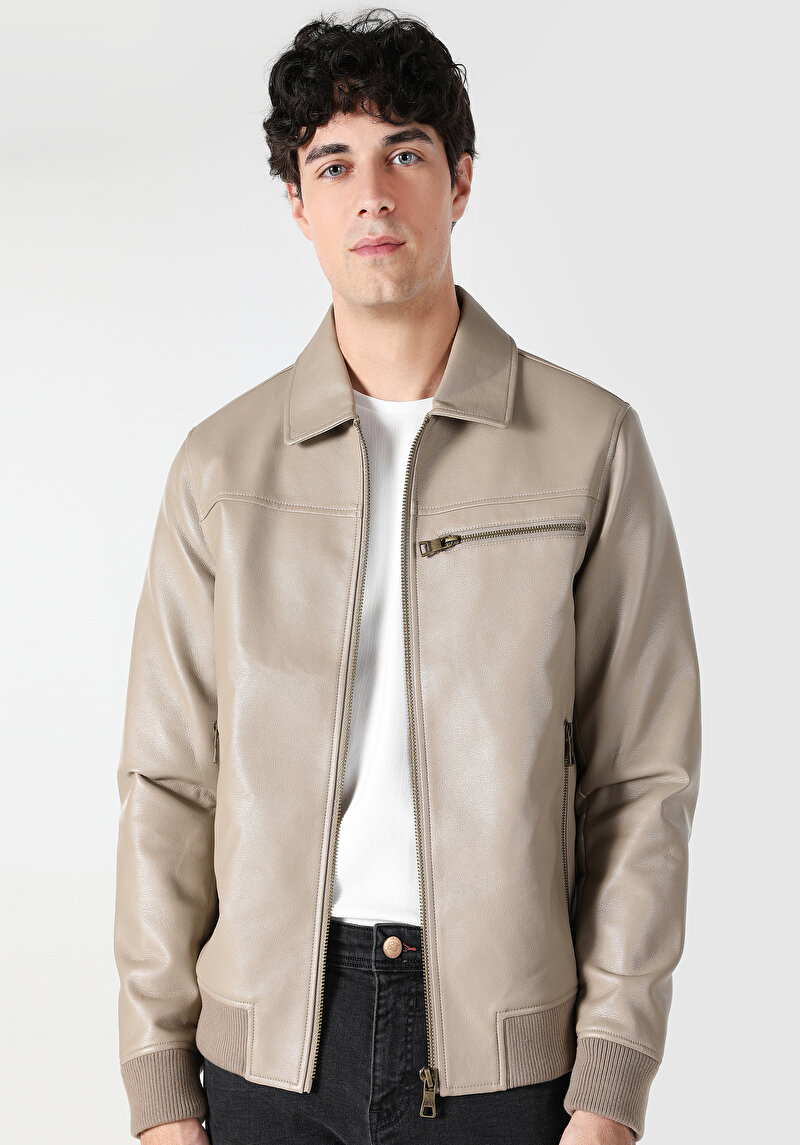 Показати інформацію про Куртка З Еко-шкіри Чоловіча Сіра  Cl1062961