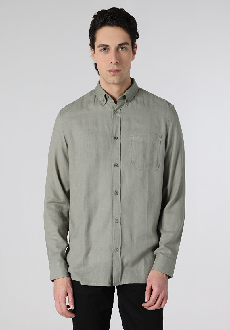 Показати інформацію про Сорочка З Довгим Рукавом Чоловіча Зелена  Cl1062133