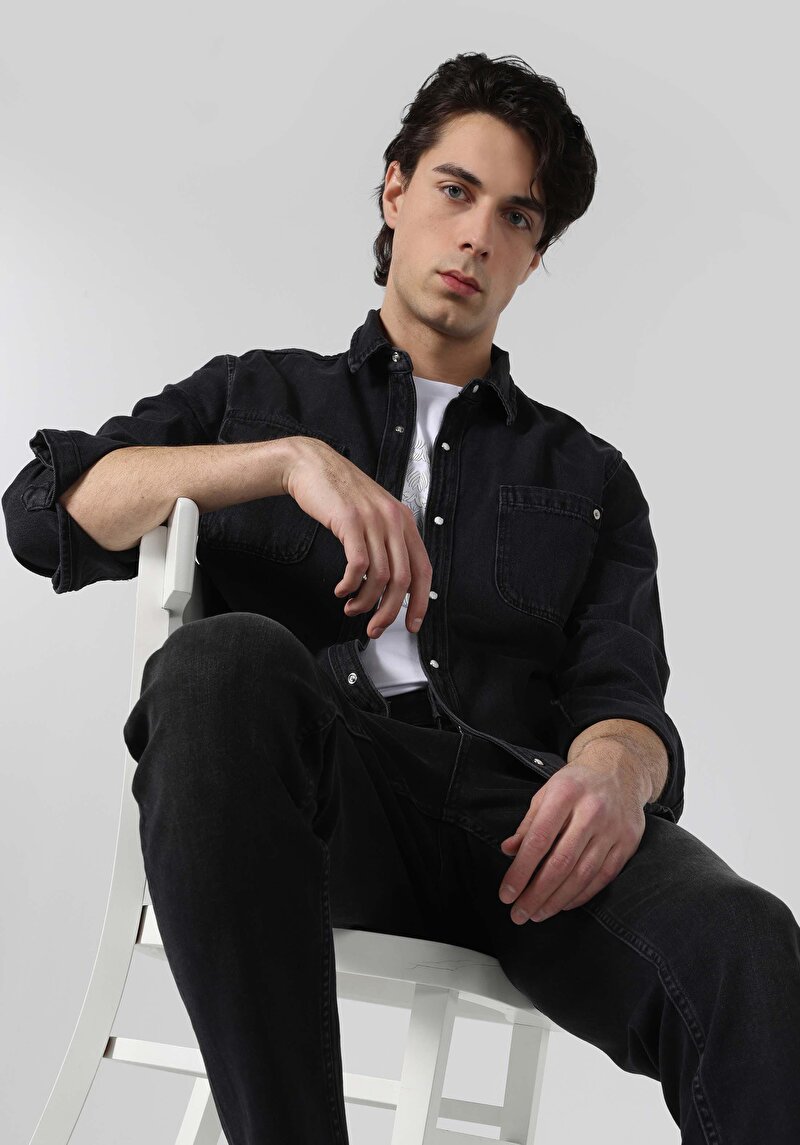 Показати інформацію про Сорочка З Довгим Рукавом Чоловіча Чорна  Cl1064107