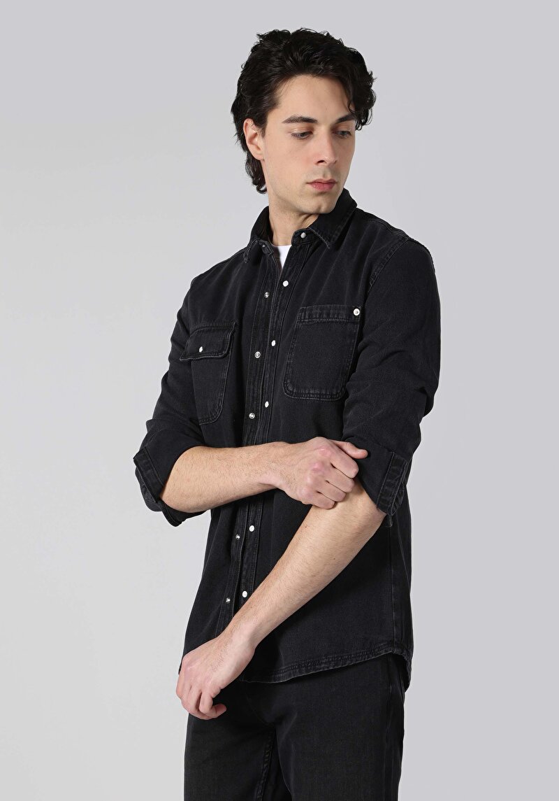 Показати інформацію про Сорочка З Довгим Рукавом Чоловіча Чорна  Cl1064107