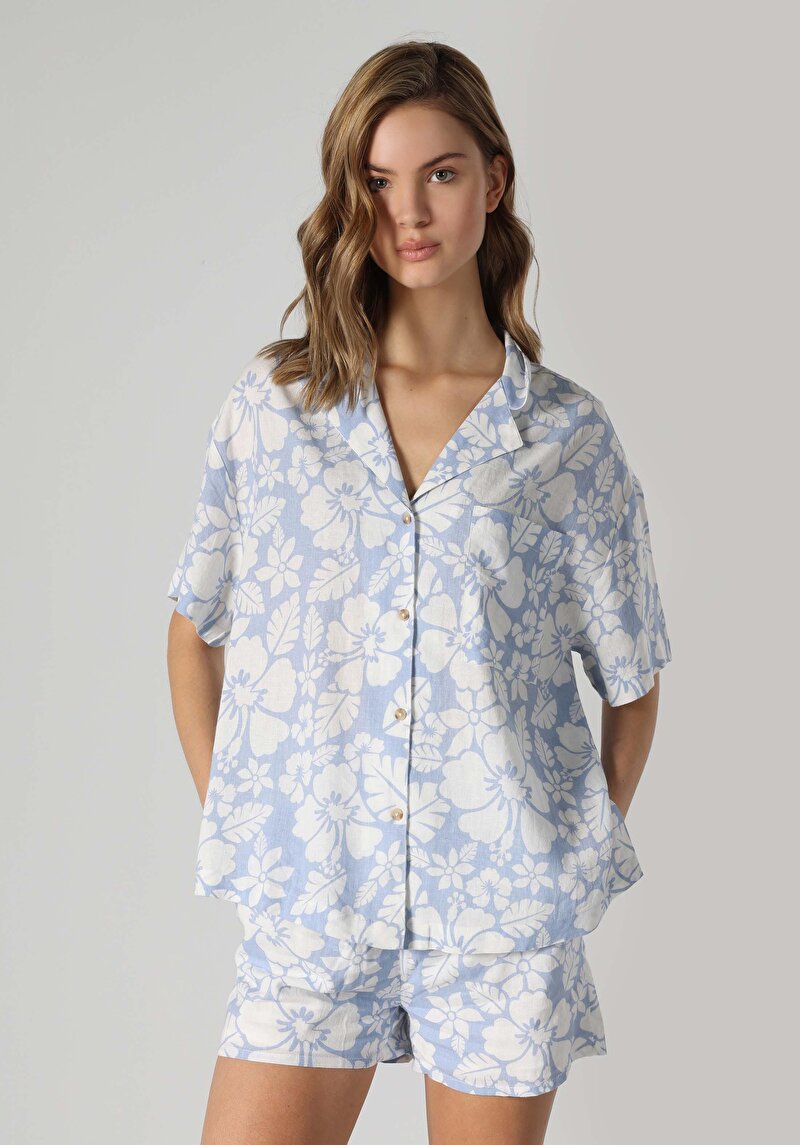 Показати інформацію про Сорочка З Коротким Рукавом Жіноча Блакитна  Cl1063931