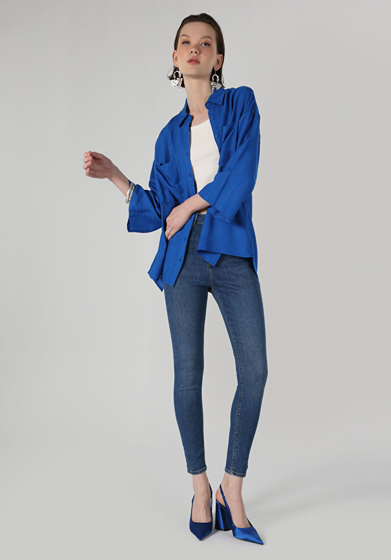 Зображення Сорочка З Довгим Рукавом Жіноча Блакитна  Cl1060285