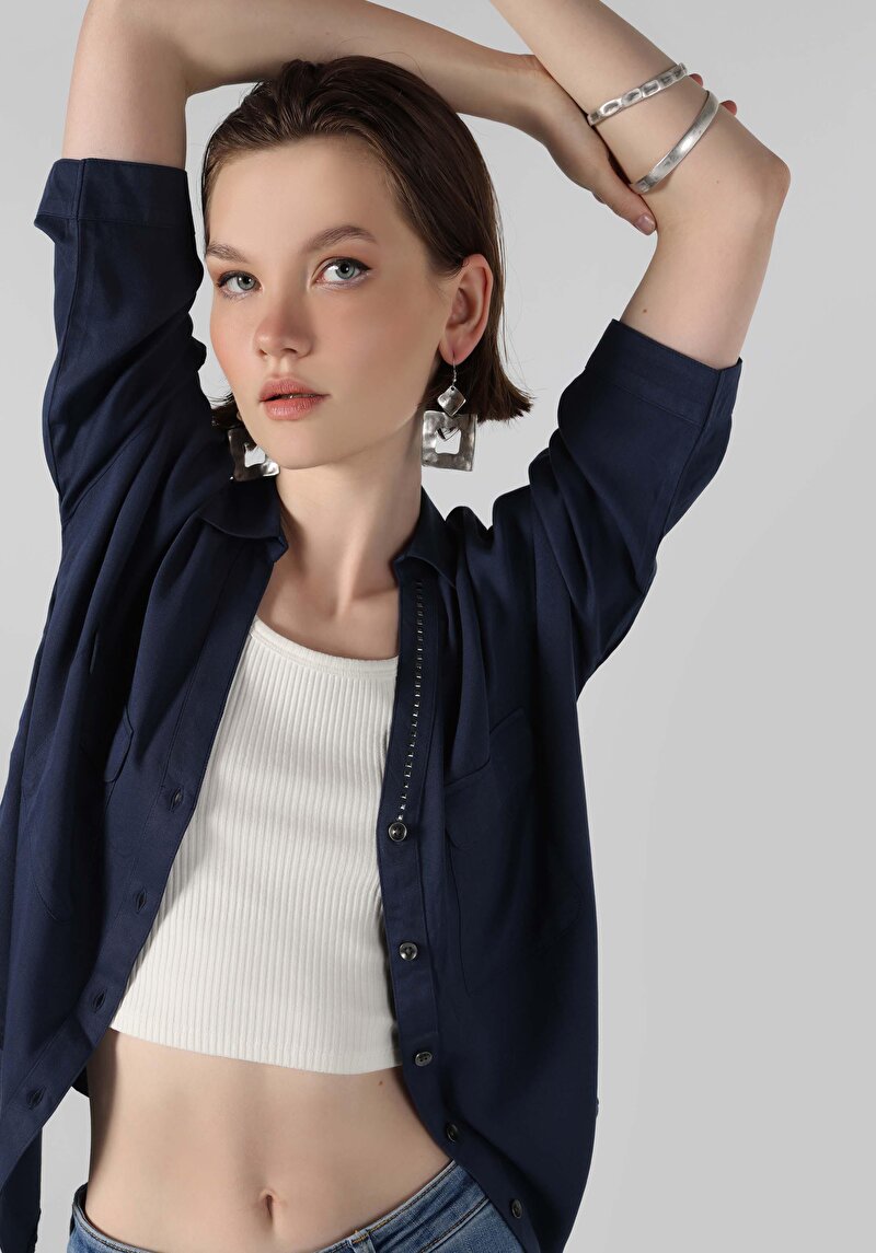 Зображення Сорочка З Довгим Рукавом Жіноча Синя  Cl1062463