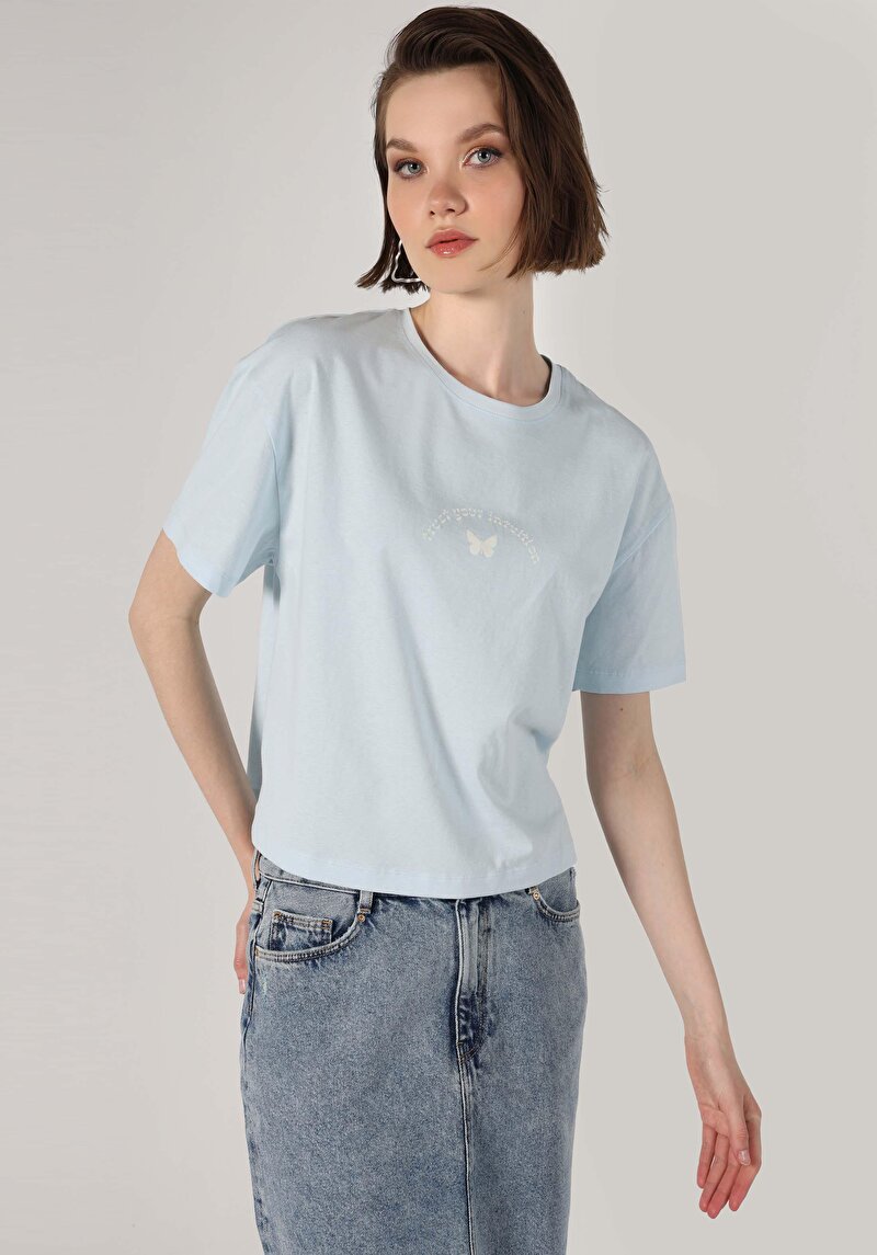 Показати інформацію про Футболка З Коротким Рукавом Жіноча Блакитна  Cl1063435