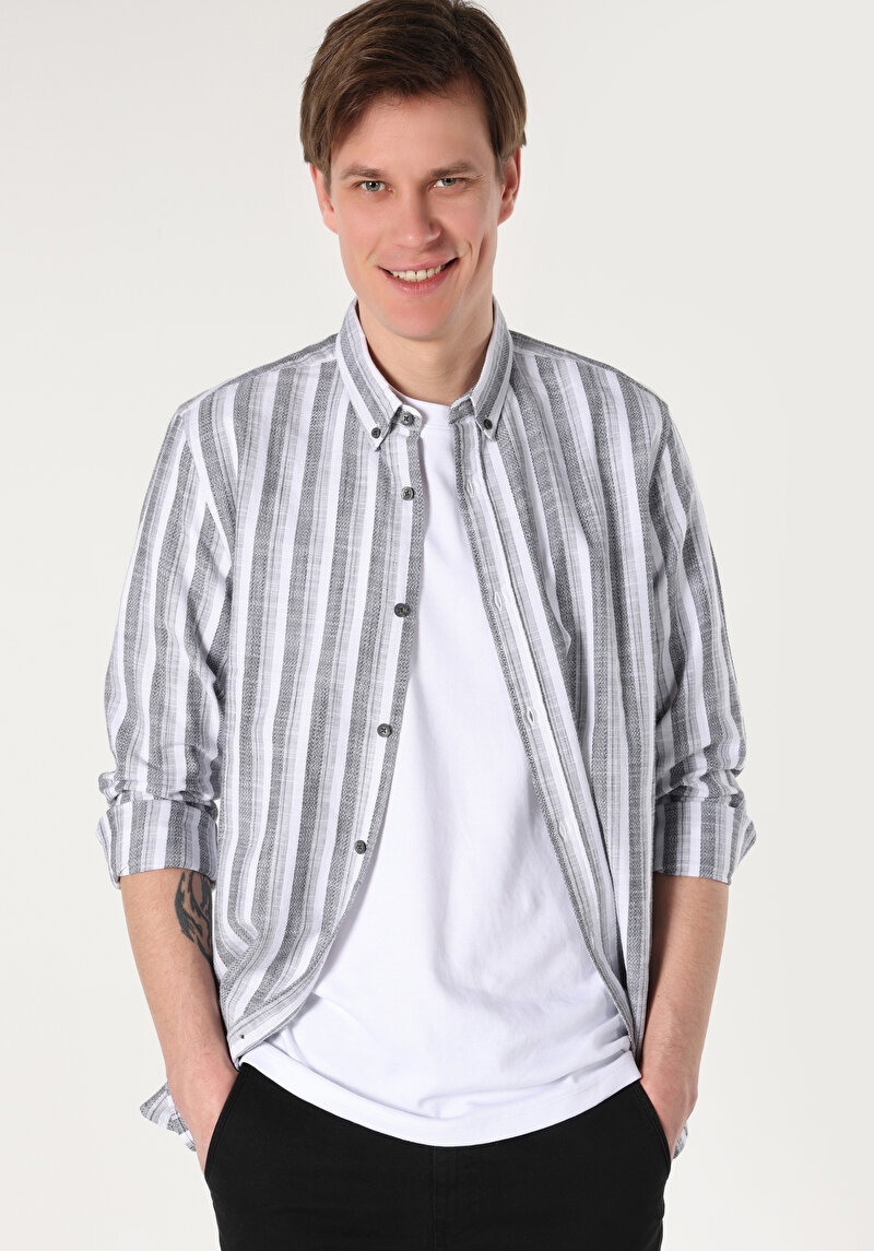 Зображення Сорочка З Довгим Рукавом Чоловіча Сіра  Cl1063194