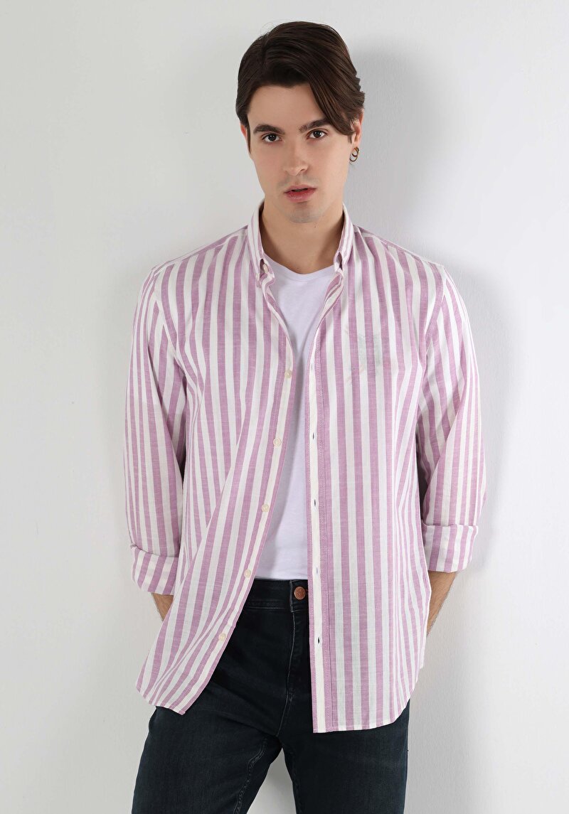 Зображення Сорочка З Довгим Рукавом Чоловіча Фіолетова  Cl1063654