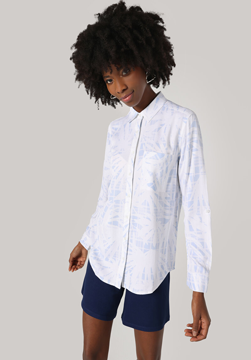 Зображення Сорочка З Довгим Рукавом Жіноча Блакитна  Cl1063166