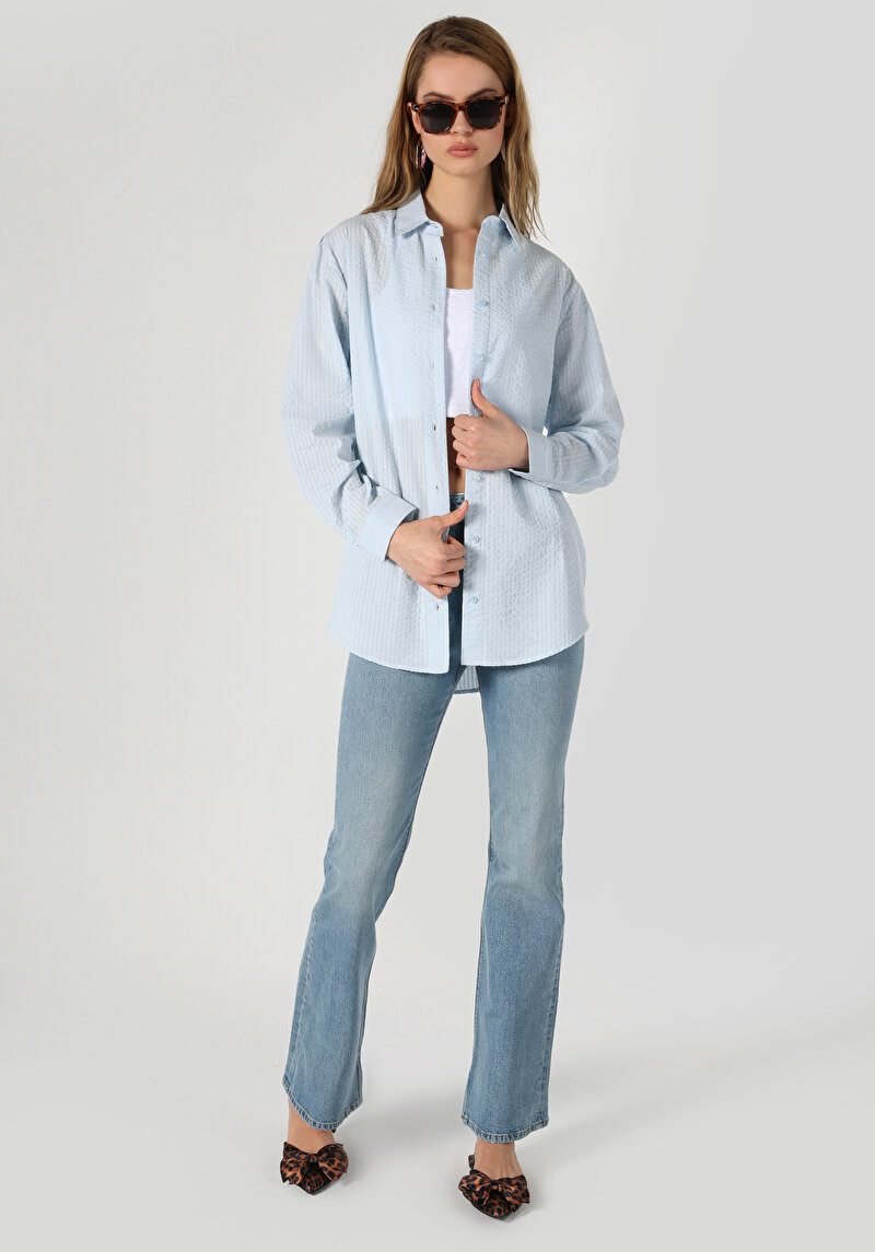 Показати інформацію про Сорочка З Довгим Рукавом Жіноча Блакитна  Cl1062916