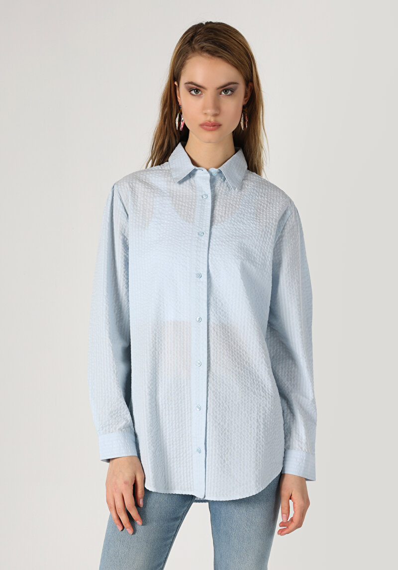 Показати інформацію про Сорочка З Довгим Рукавом Жіноча Блакитна  Cl1062916