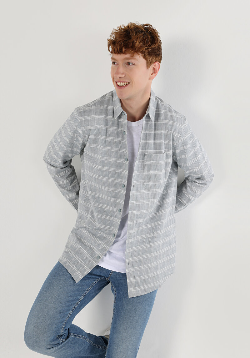 Показати інформацію про Сорочка З Довгим Рукавом Чоловіча Сіра  Cl1059609