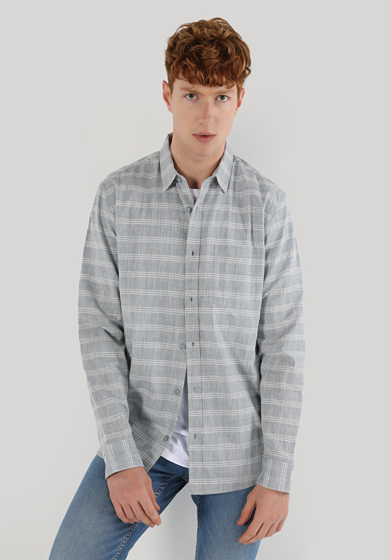 Показати інформацію про Сорочка З Довгим Рукавом Чоловіча Сіра  Cl1059609