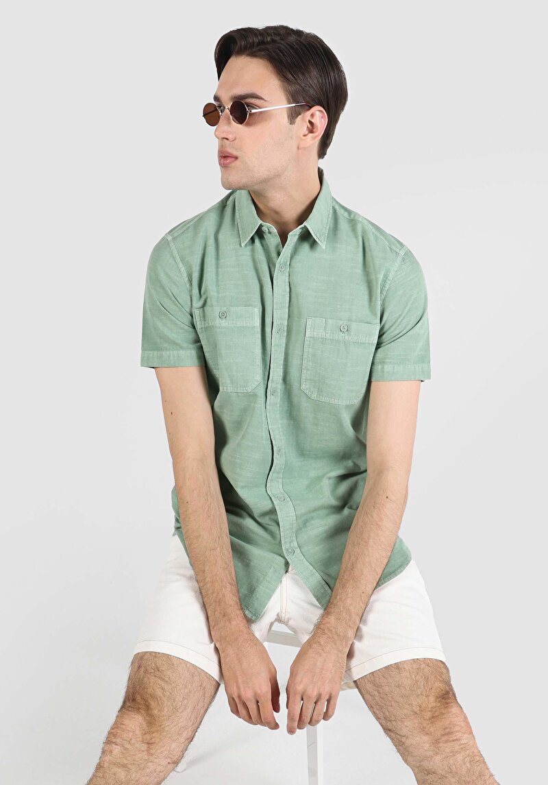 Показати інформацію про Сорочка З Коротким Рукавом Чоловіча Зелена  Cl1063641