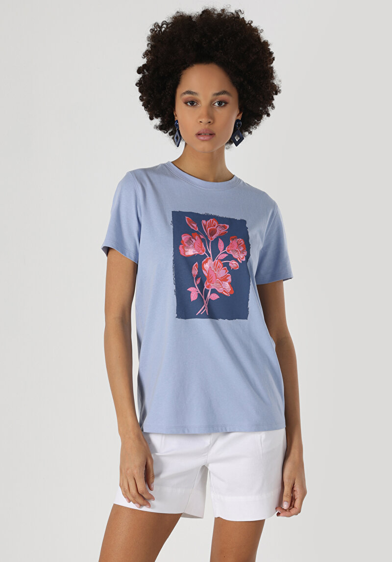 Показати інформацію про Футболка З Коротким Рукавом Жіноча Блакитна  Cl1060866