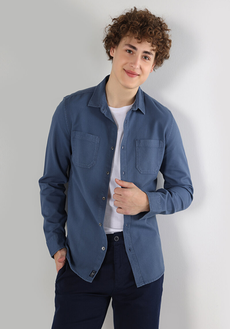 Зображення Сорочка З Довгим Рукавом Чоловіча Блакитна  Cl1062887