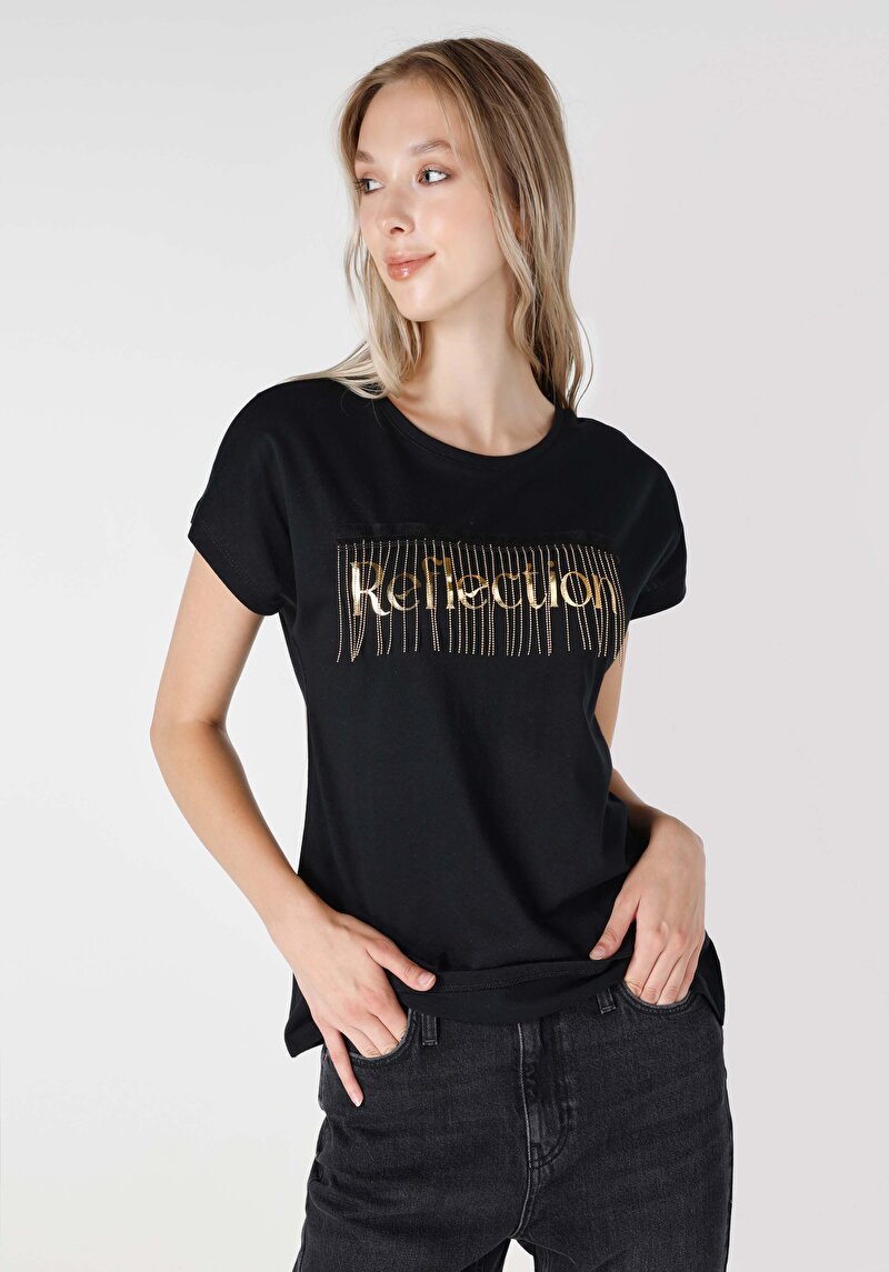 Показати інформацію про Футболка З Коротким Рукавом Жіноча Чорна  Cl1065177