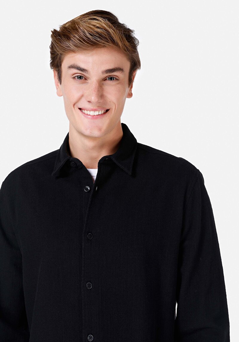 Показати інформацію про Сорочка З Довгим Рукавом Чоловіча Чорна  Cl1066816