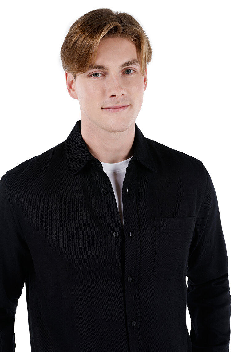 Показати інформацію про Сорочка З Довгим Рукавом Чоловіча Чорна  Cl1066931