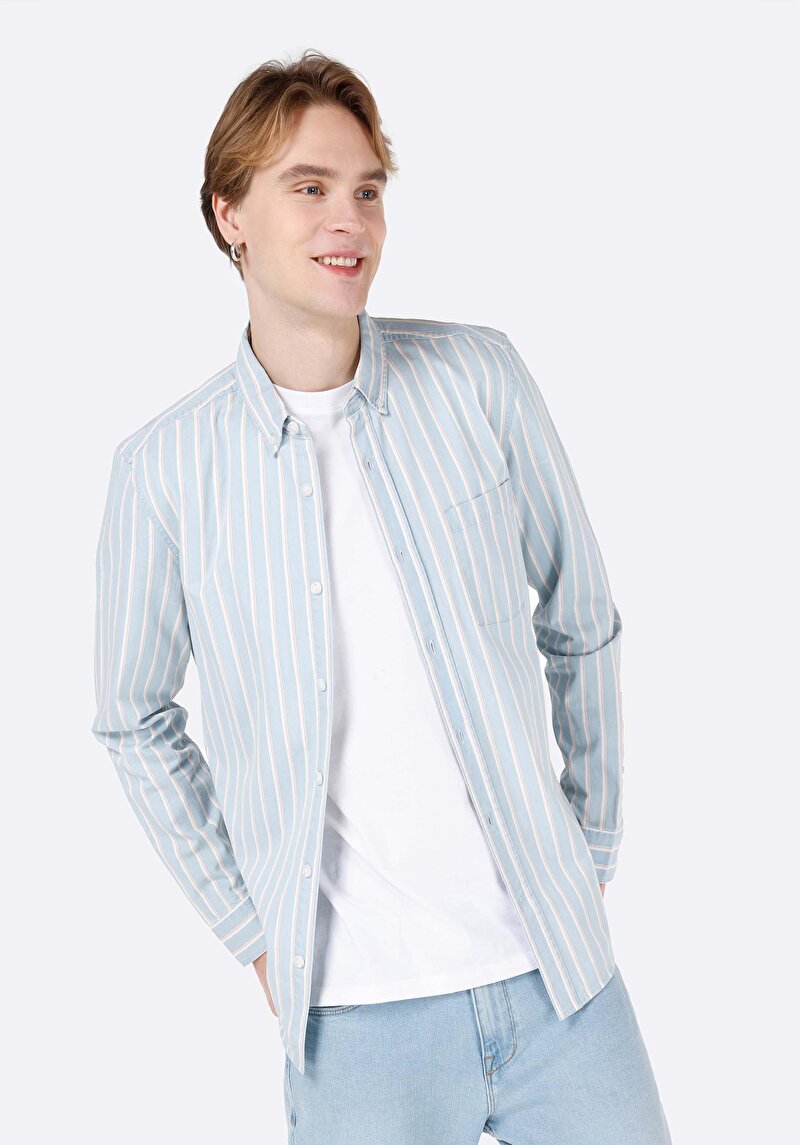 Зображення Сорочка З Довгим Рукавом Чоловіча Блакитна  Cl1068123