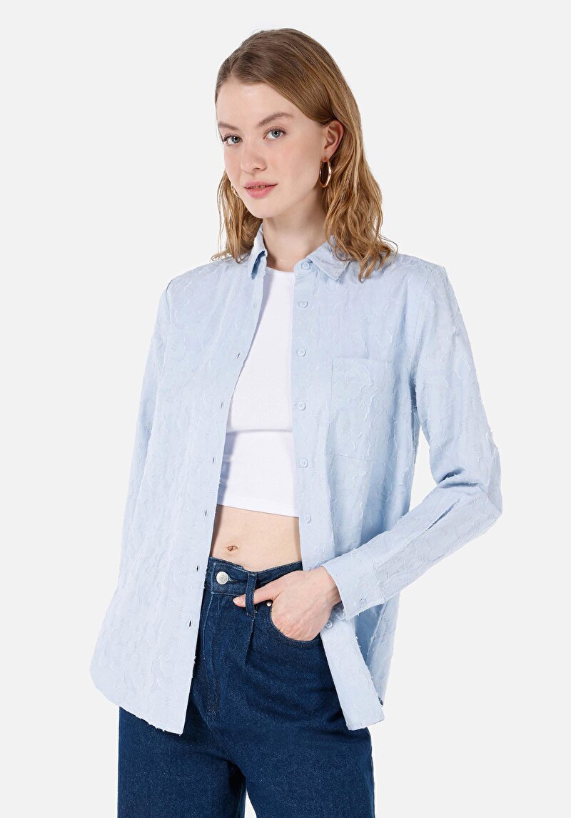 Зображення Сорочка З Довгим Рукавом Жіноча Блакитна  Cl1067335