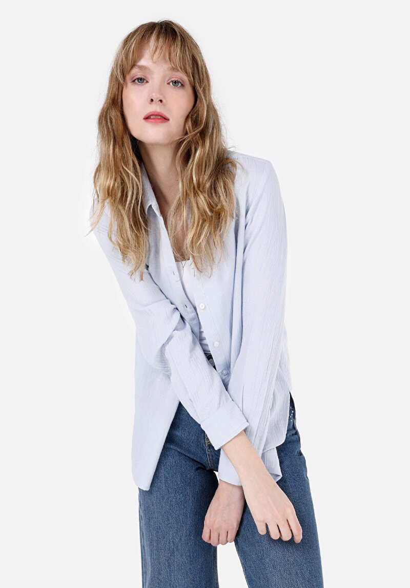 Зображення Сорочка З Довгим Рукавом Жіноча Блакитна Cl1067886