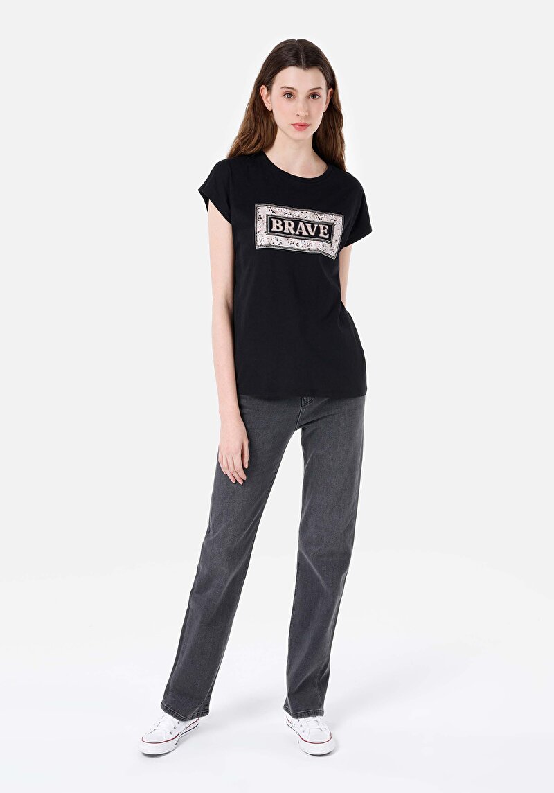 Показати інформацію про Футболка З Коротким Рукавом Жіноча Чорна  Cl1067935