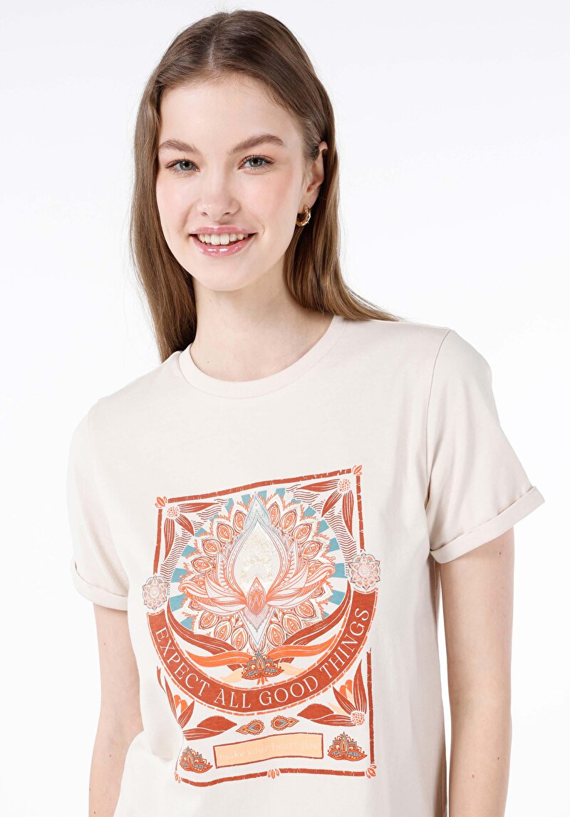 Показати інформацію про Футболка З Коротким Рукавом Жіноча Бежева  Cl1067937