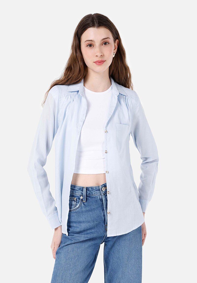 Зображення Сорочка З Довгим Рукавом Жіноча Блакитна Cl1068235