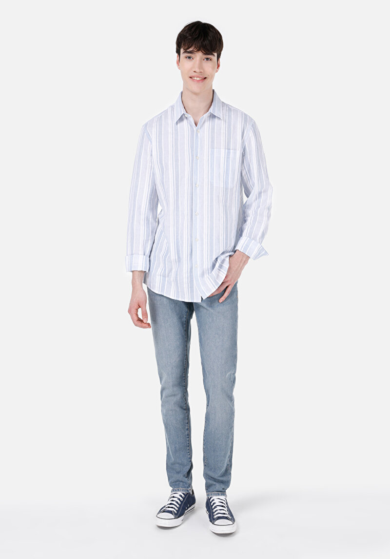 Показати інформацію про Сорочка З Довгим Рукавом Чоловіча Блакитна  Cl1067583