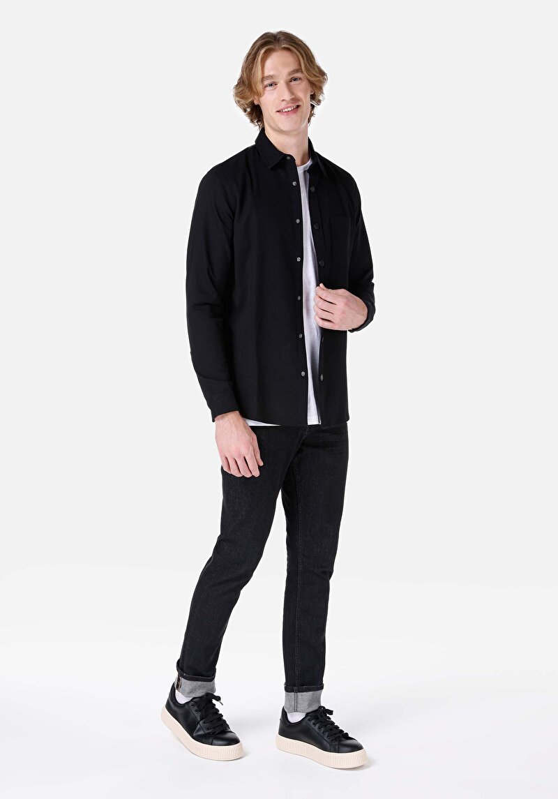 Показати інформацію про Сорочка З Довгим Рукавом Чоловіча Чорна  Cl1067420