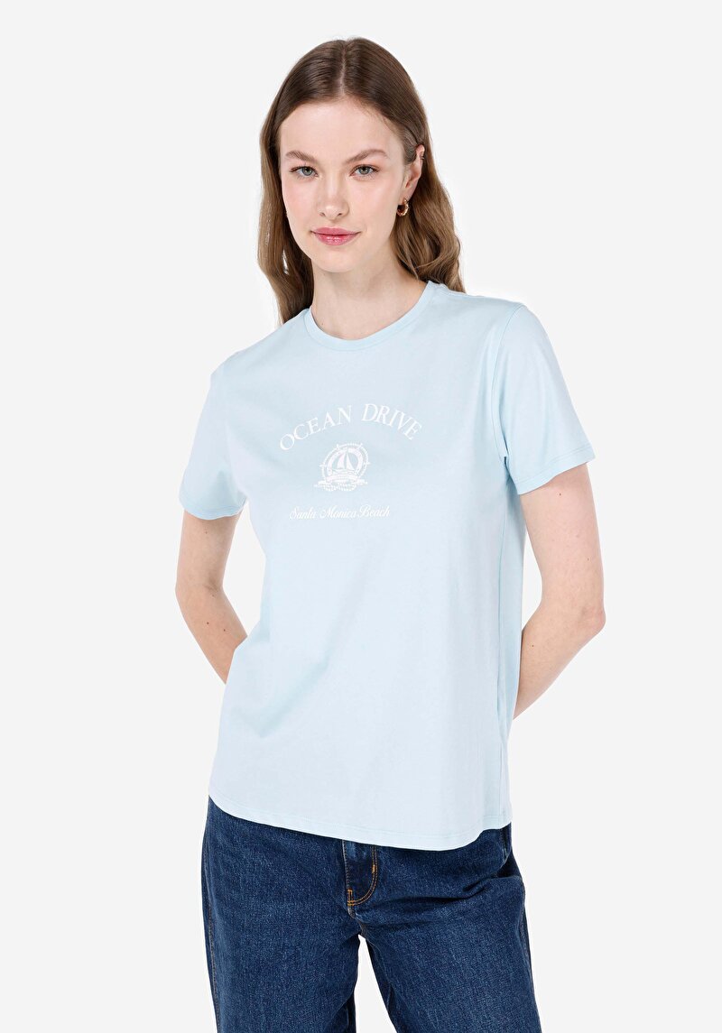 Показати інформацію про Футболка З Коротким Рукавом Жіноча Блакитна  Cl1068581