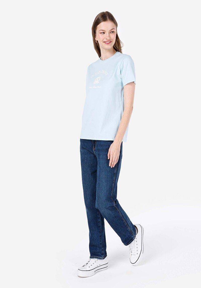 Показати інформацію про Футболка З Коротким Рукавом Жіноча Блакитна  Cl1068581