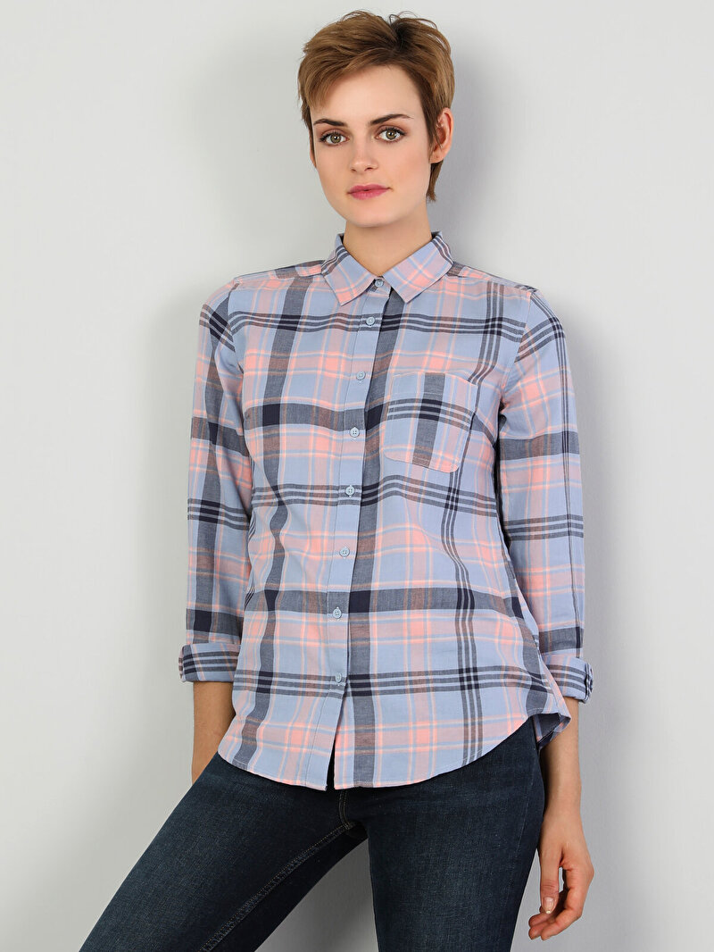 Показати інформацію про Сорочка З Довгим Рукавом Жіноча Синя Супер Вузького Крою Cl1047155