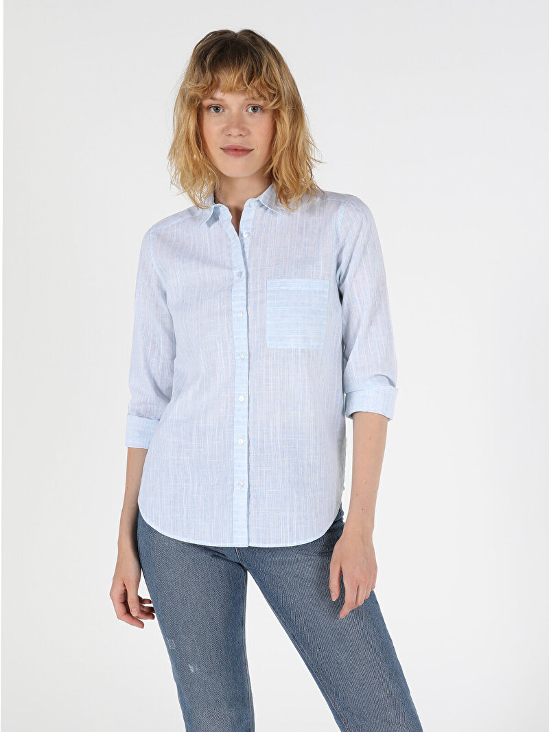Показати інформацію про Сорочка З Довгим Рукавом Жіноча Синя Класичного Крою Cl1048899