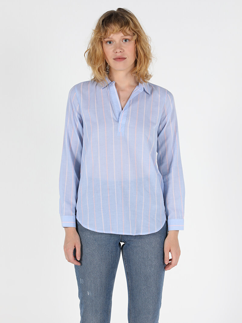 Показати інформацію про Сорочка З Довгим Рукавом Жіноча Блакитна  Cl1049228