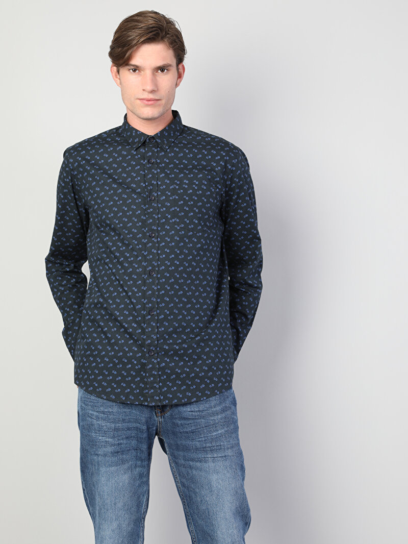 Показати інформацію про Сорочка З Довгим Рукавом Чоловіча Синя  Cl1044033