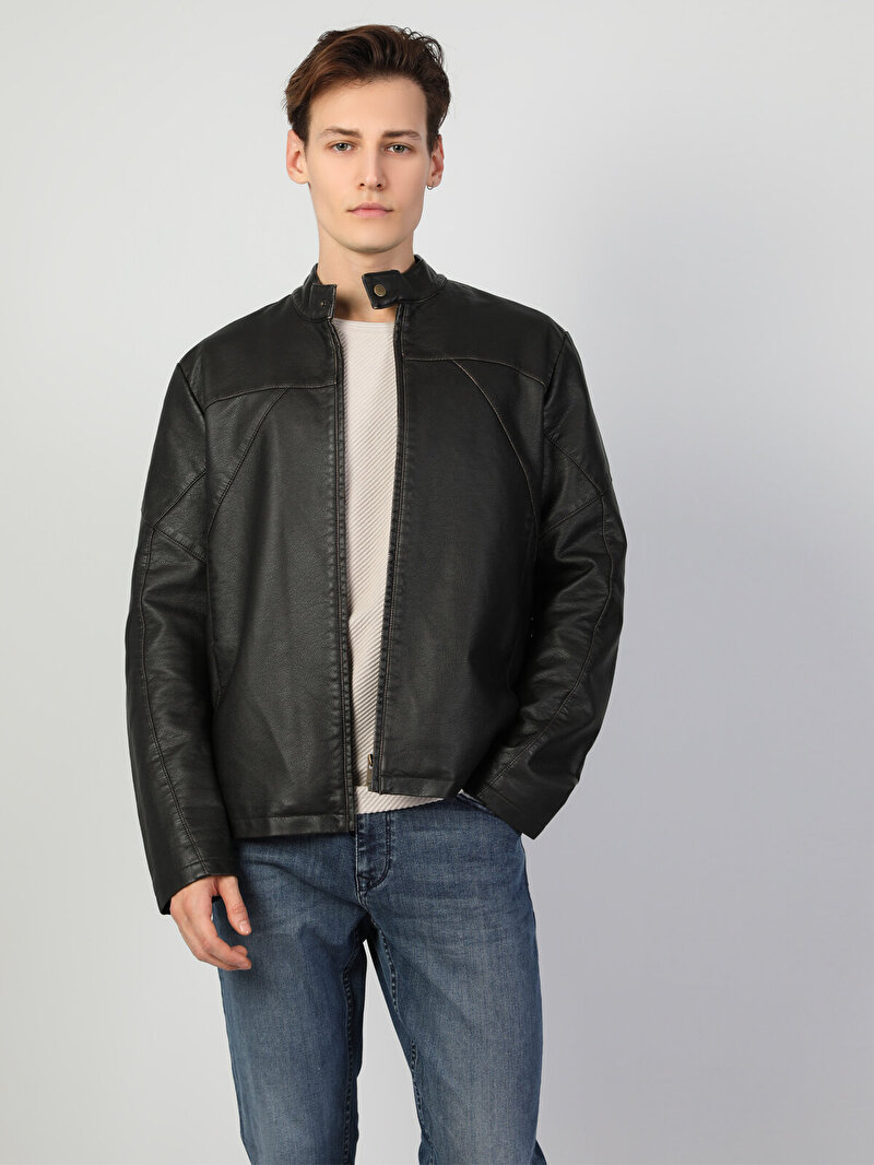 Показати інформацію про Куртка З Еко-Шкіри Чоловіча Коричнева Вузького Крою Cl1046904