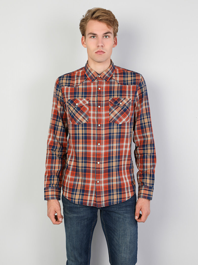 Показати інформацію про Сорочка З Довгим Рукавом Чоловіча Помаранчева  Cl1047335