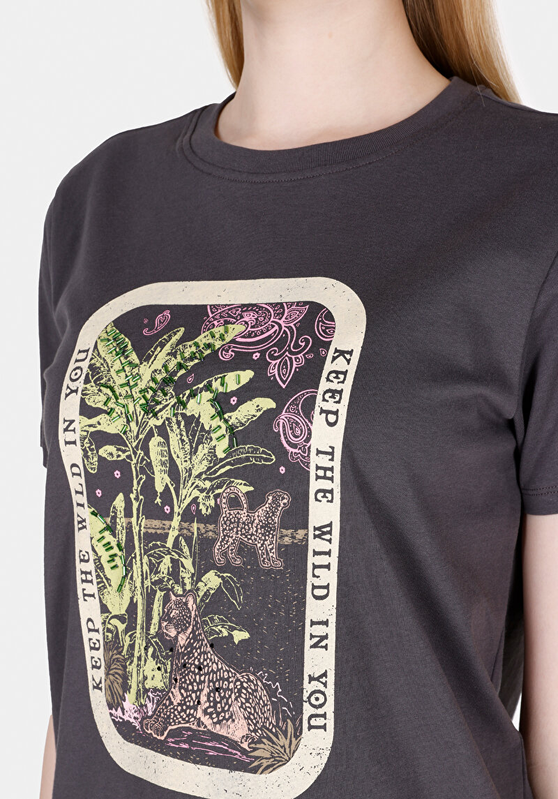 Показати інформацію про Футболка З Коротким Рукавом Жіноча Сіра  Cl1073474