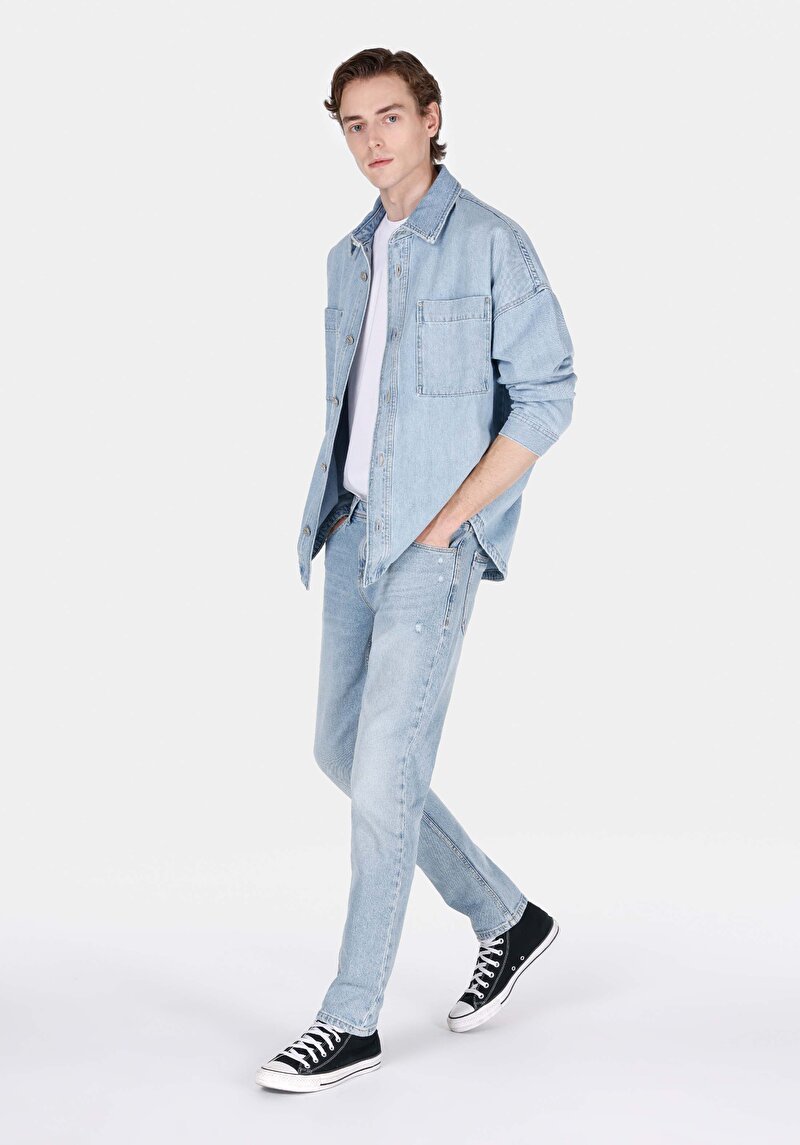 Зображення 044 Karl Джинси Чоловічі Блакитні Прямого Крою Cl1073395