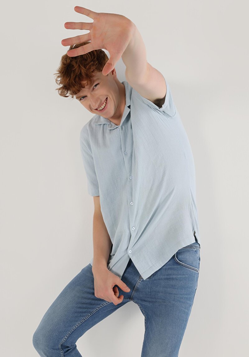 Зображення Сорочка З Коротким Рукавом Чоловіча Блакитна  Cl1063633